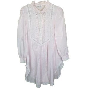 VTG Willow Creek Womens Light Pink Lace Trim Ruffle Neck Pajama Top Night Gown